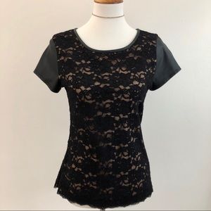 Express Lace Top Faux Leather Sleeves
